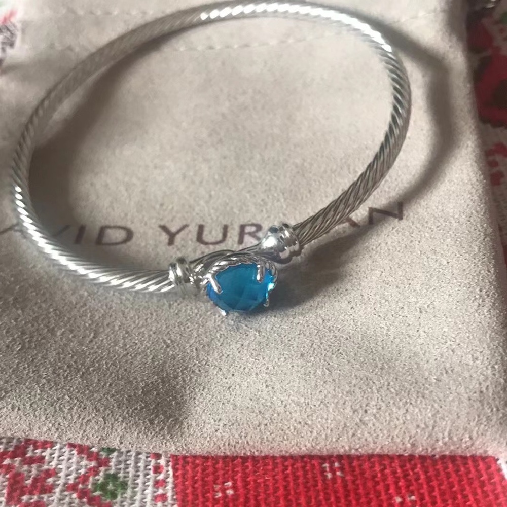 David Yurman Silver Bracelet with Vibrant Blue Stone 3mm - Picture 4 of 6